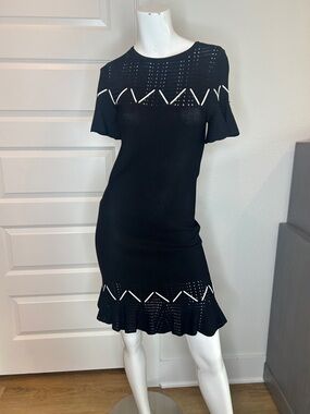 Jonathan Simkhai Black Knit Mini Dress with White Chevron Trim